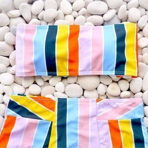 Rainbow High Waist Bikini Set